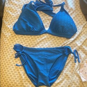 Blue Textured Bikini Set